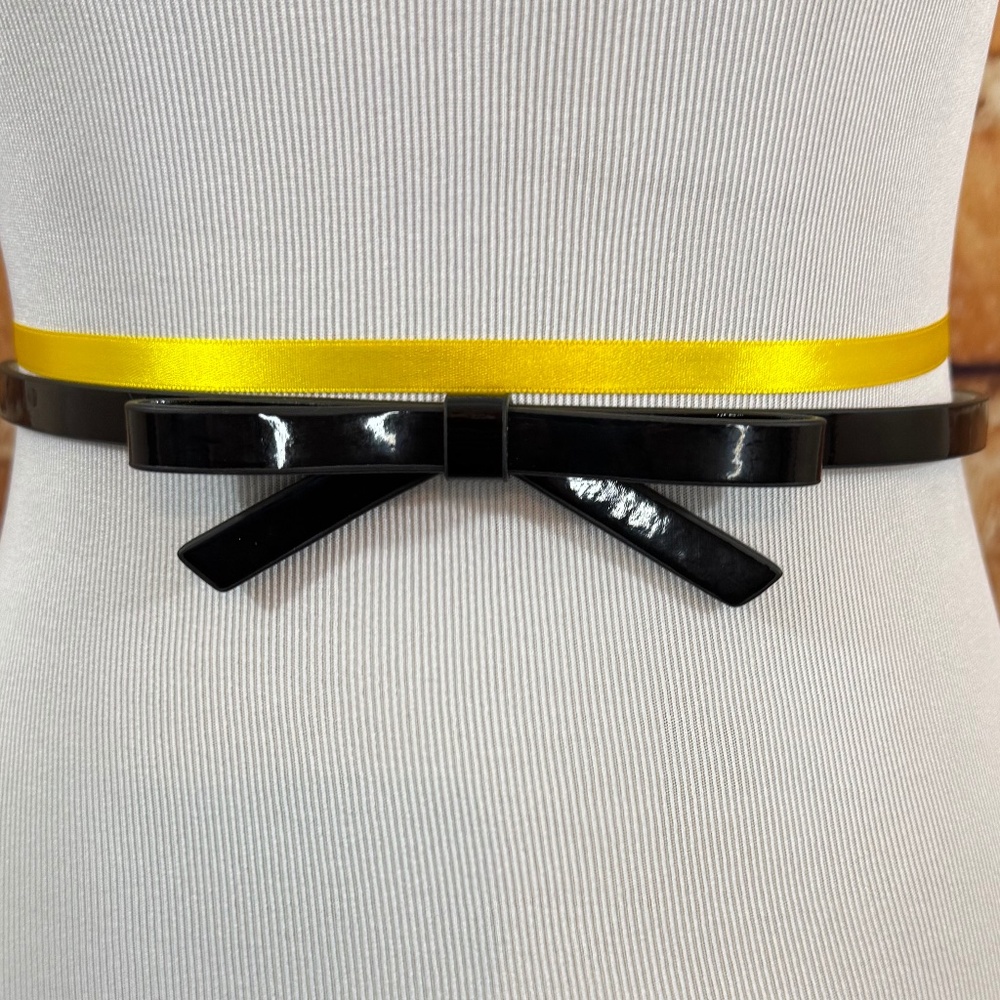 White House Black Market Black Patent Bow Belt Size S